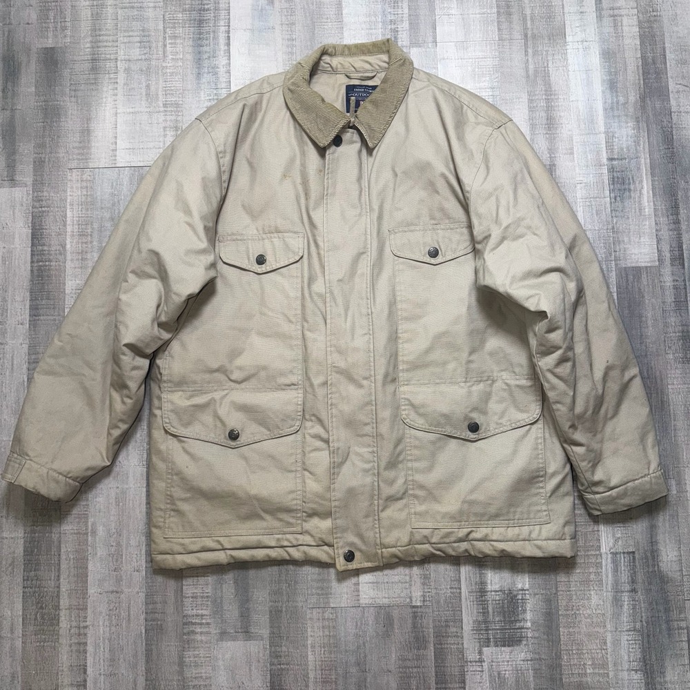 Vintage Faded Glory Outdoors Utility Chore Jacket Coat Men's L Flannel Beige
